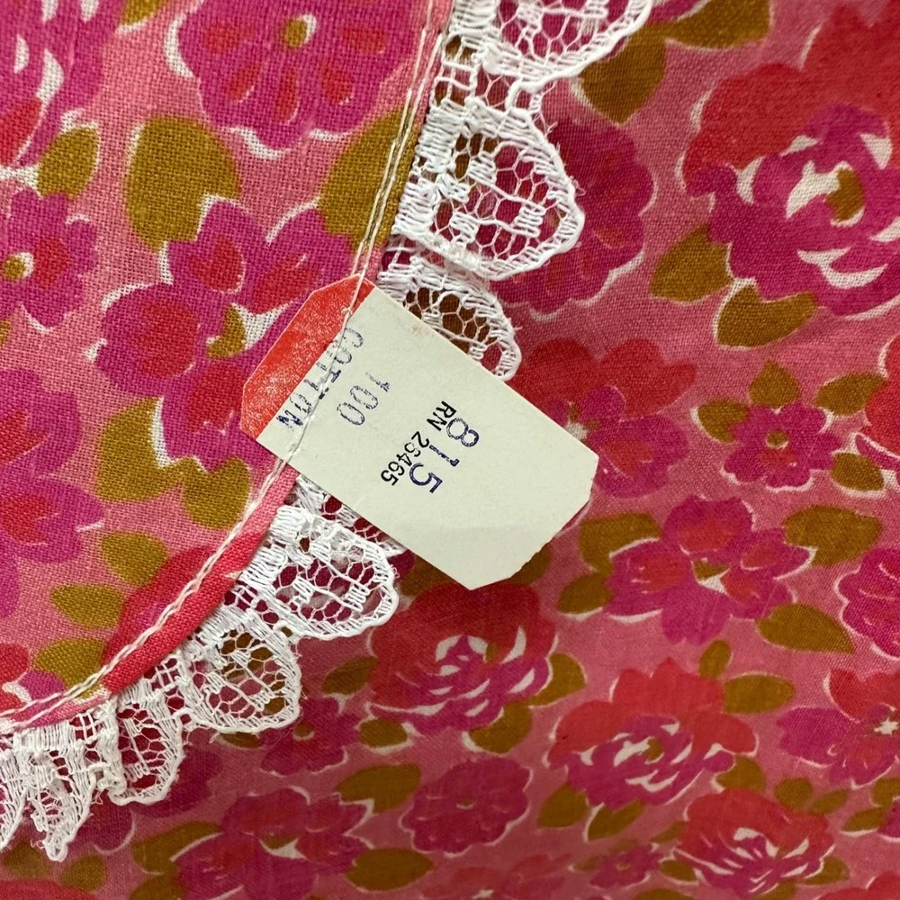 Vintage Pink Floral Cotton Half Apron Lace Trim Pocket RN 25465 NWT Retro 60s